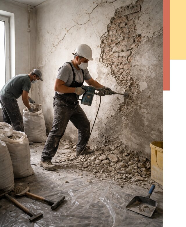 Демонтаж штукатурки со стен в Узловой от 7333 руб/м² — быстро и недорого | ОТДЕЛОЧНИК-Злв