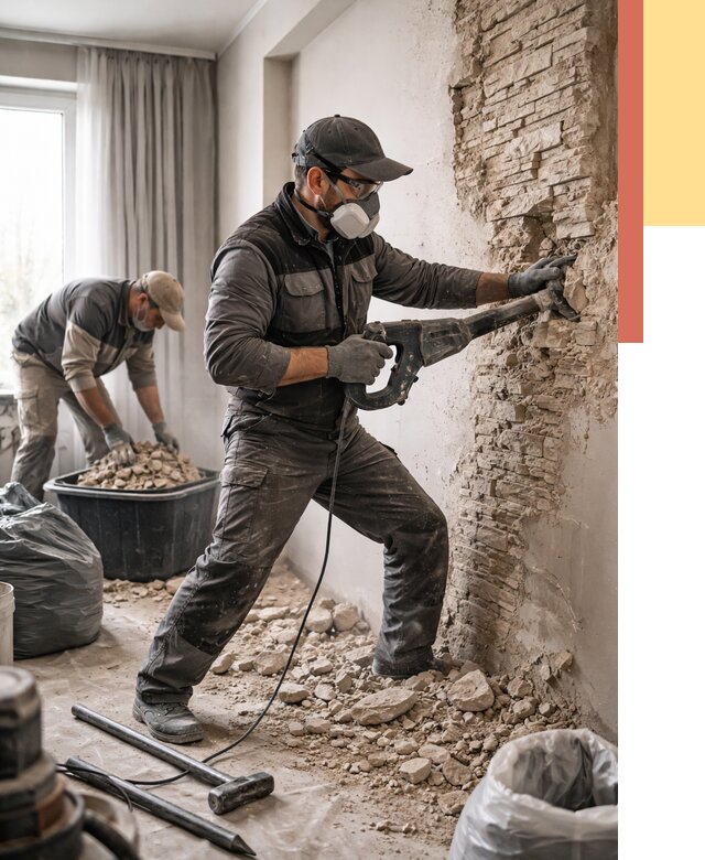 Демонтаж декоративного камня в Узловой от 1477 руб/м² — быстро и недорого | ОТДЕЛОЧНИК-Злв