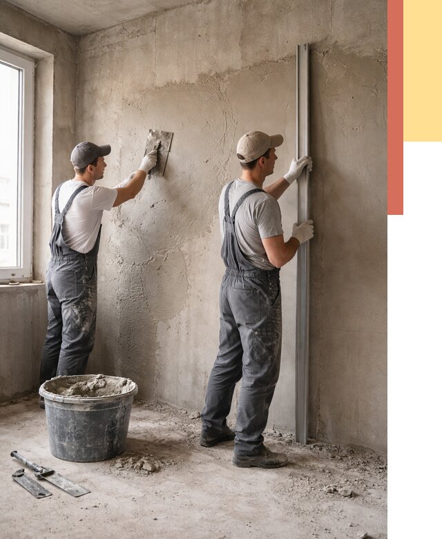 Штукатурка бетонных стен в Узловой от 4583 руб/м² — качественно и быстро | ОТДЕЛОЧНИК-Злв