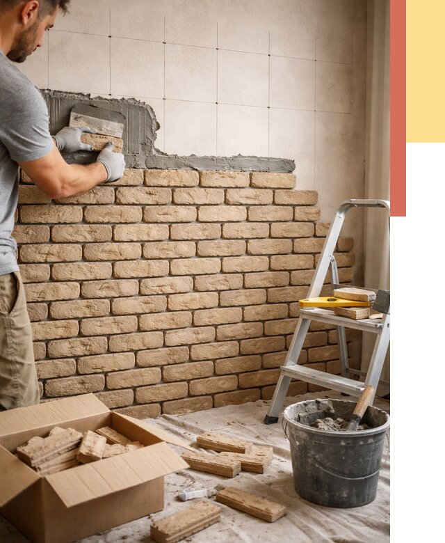 Монтаж декоративного кирпича в Узловой от 3259 руб./м² — быстро и недорого | ОТДЕЛОЧНИК-Злв