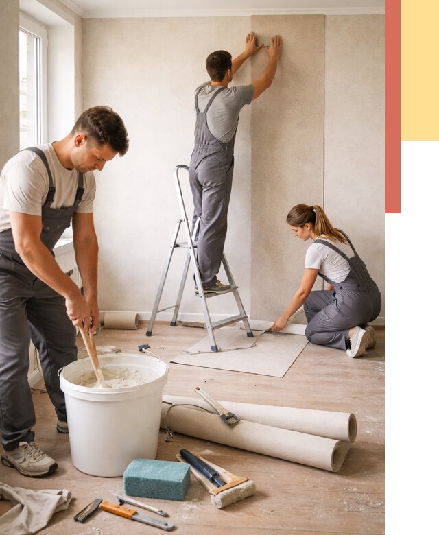 Оклейка стен обоями в Узловой от 3565 руб/м2 — быстро и недорого | ОТДЕЛОЧНИК-Злв