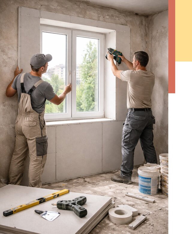 Монтаж откосов из гипсокартона в Узловой от 4583 руб. под ключ | ОТДЕЛОЧНИК-Злв