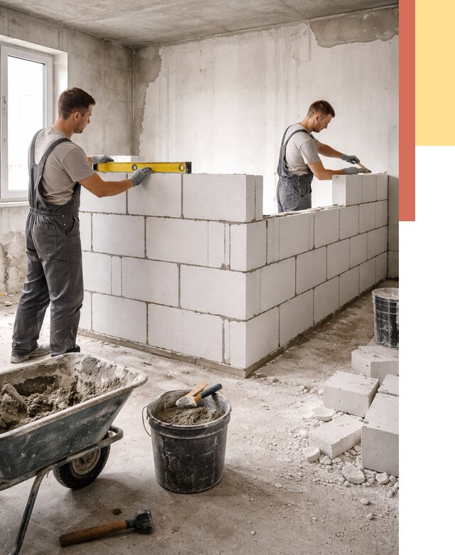 Кладка перегородок из ПГП в Узловой от 2546 руб./м2 — монтаж и возведение под ключ | ОТДЕЛОЧНИК-Злв