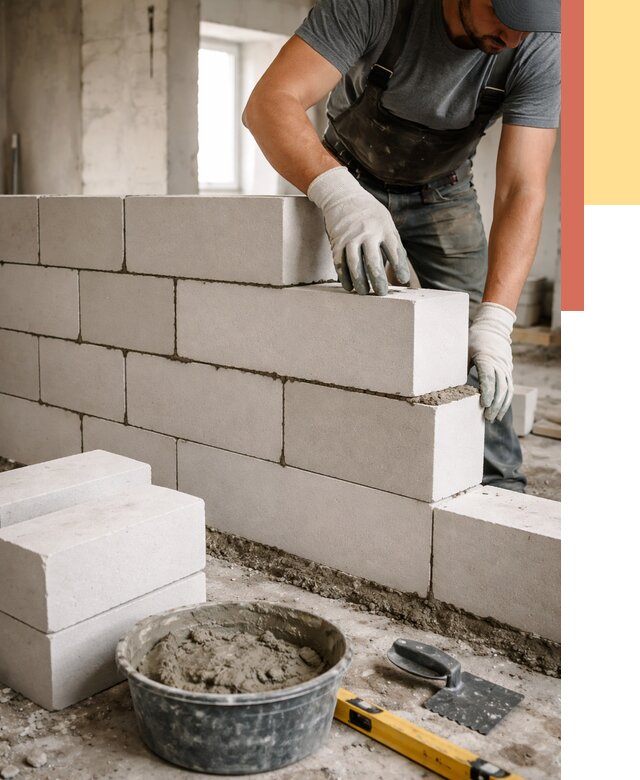 Кладка перегородок из силикатного блока в Узловой от 4074 руб. под ключ | ОТДЕЛОЧНИК-Злв