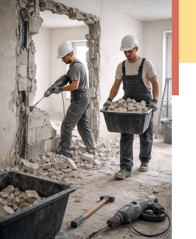 Демонтаж блоковых перегородок в Узловой от 3819 руб. — быстро и недорого | ОТДЕЛОЧНИК-Злв