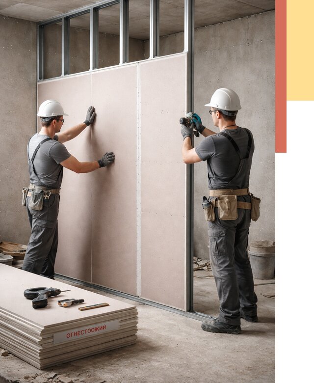 Перегородка из огнестойкого гипсокартона в Узловой от 1884 руб. под ключ | ОТДЕЛОЧНИК-Злв
