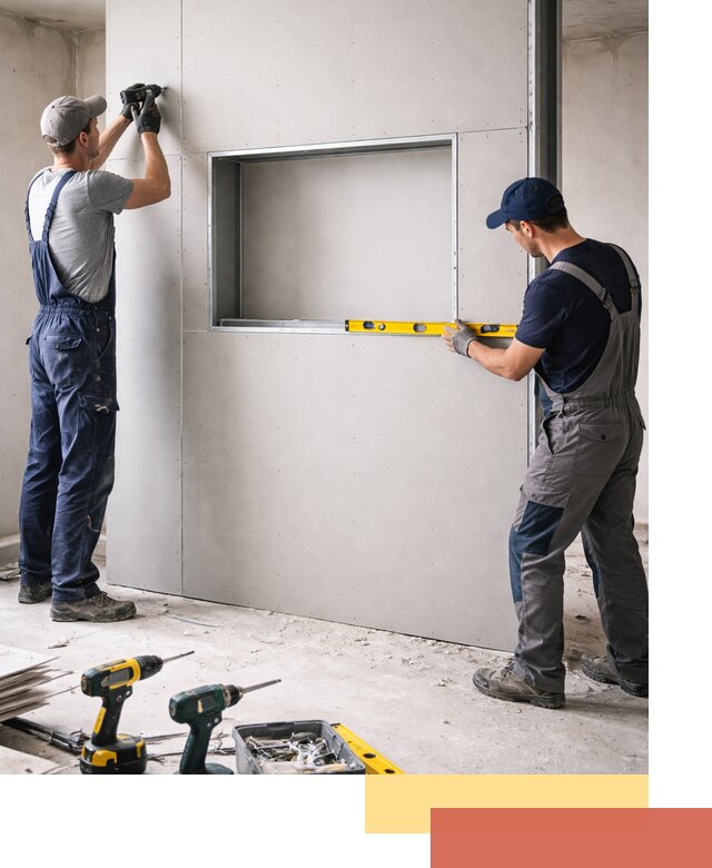 Перегородка из гипсокартона с нишей под декор в Узловой