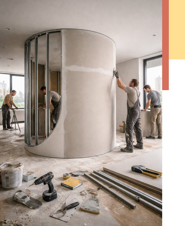 Радиусная перегородка из гипсокартона в Узловой от 2954 руб. под ключ | ОТДЕЛОЧНИК-Злв