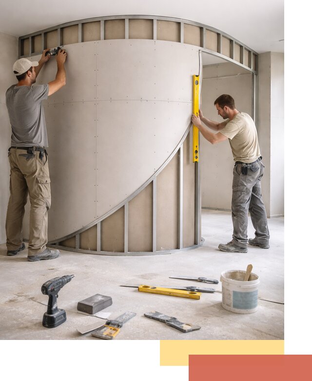 Радиусная перегородка из гипсокартона в Узловой под ключ