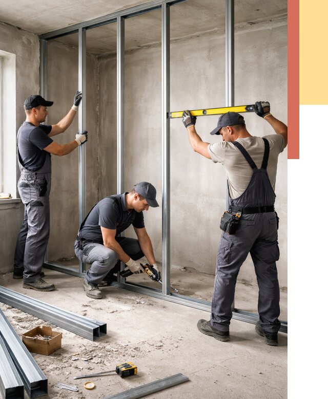 Монтаж каркаса перегородки из профиля в Узловой от 764 руб. | ОТДЕЛОЧНИК-Злв