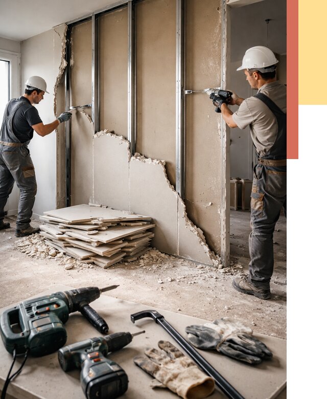 Демонтаж перегородки из гипсокартона в Узловой от 1222 руб. быстро и недорого | ОТДЕЛОЧНИК-Злв