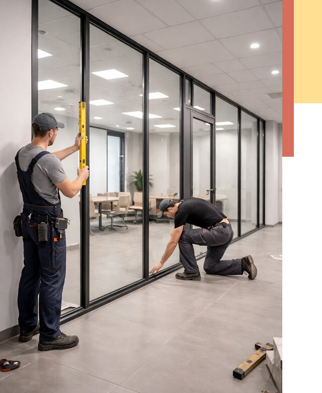 Каркасные стеклянные перегородки в Узловой под ключ от 9370 руб. | ОТДЕЛОЧНИК-Злв