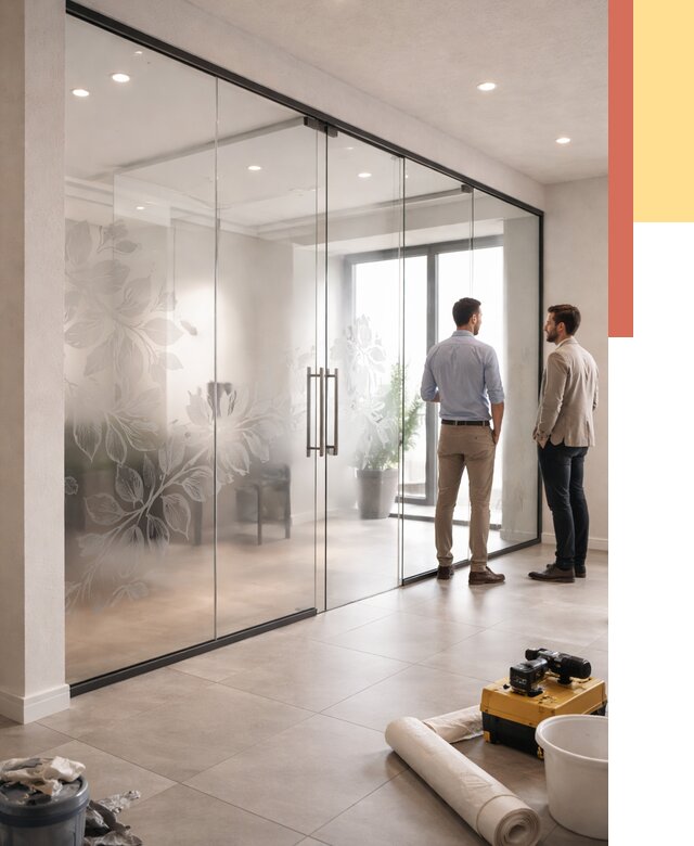 Стеклянные перегородки с рисунком в Узловой от 12731 руб. монтаж и нанесение | ОТДЕЛОЧНИК-Злв