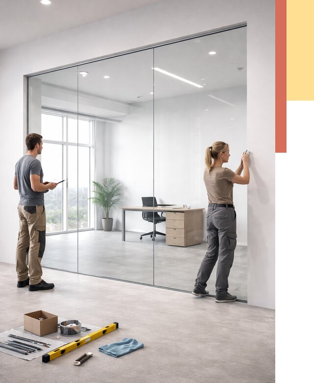 Перегородки из закаленного стекла в Узловой от 9676 руб. под ключ | ОТДЕЛОЧНИК-Злв