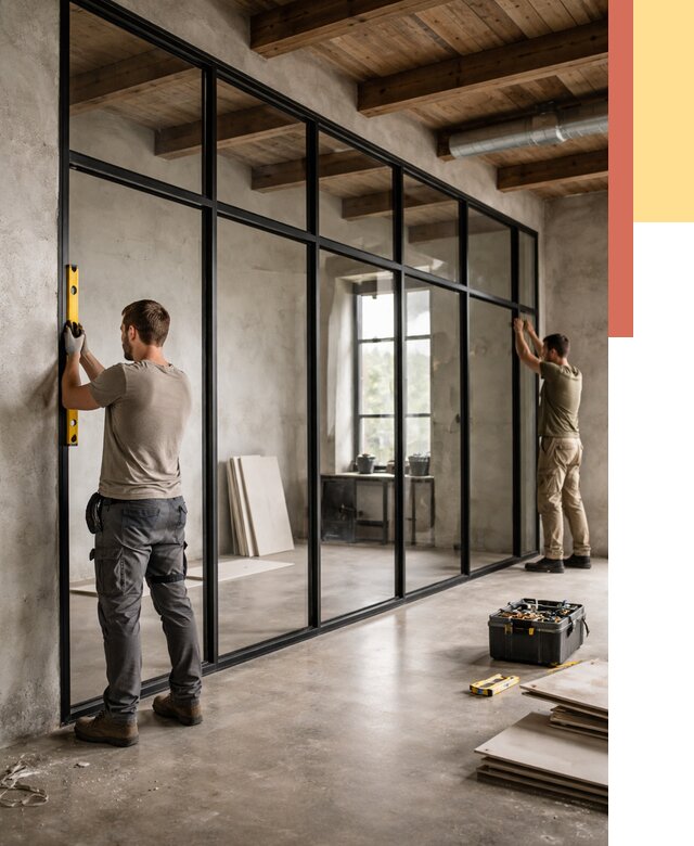 Стеклянные перегородки лофт в Узловой от 10694 руб. под ключ | ОТДЕЛОЧНИК-Злв