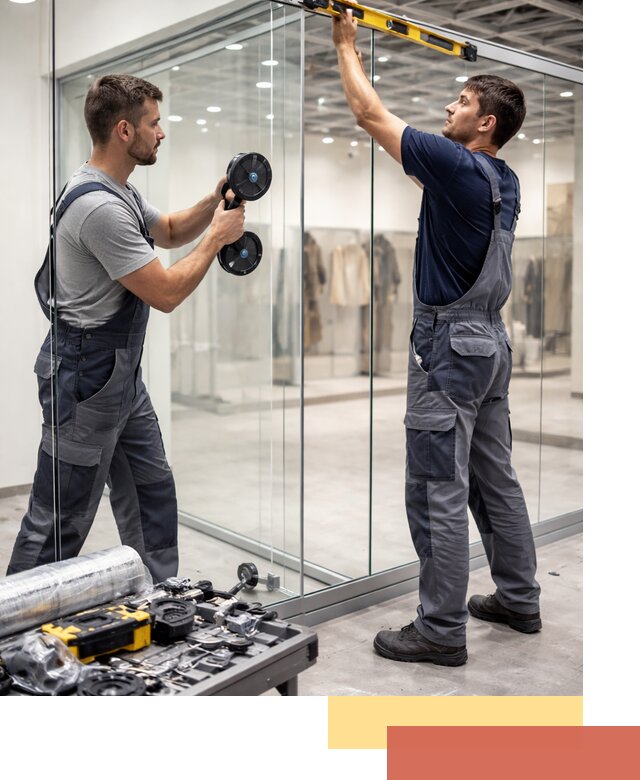 Стеклянные перегородки для магазинов в Узловой — монтаж и установка