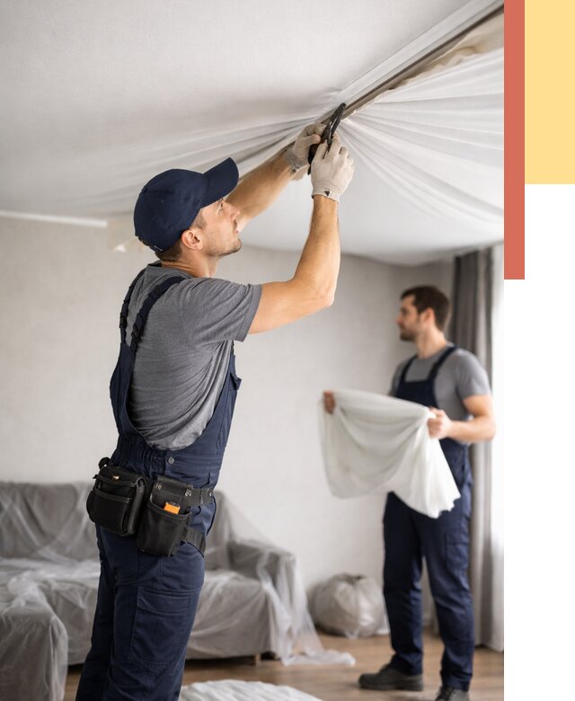 Демонтаж натяжного потолка в Узловой от 4583 руб. — снятие и разбор под ключ | ОТДЕЛОЧНИК-Злв