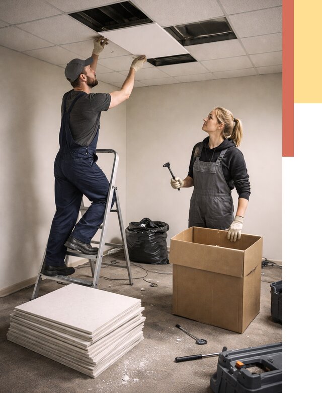 Демонтаж потолочной плитки в Узловой от 4583 руб. быстро и недорого | ОТДЕЛОЧНИК-Злв