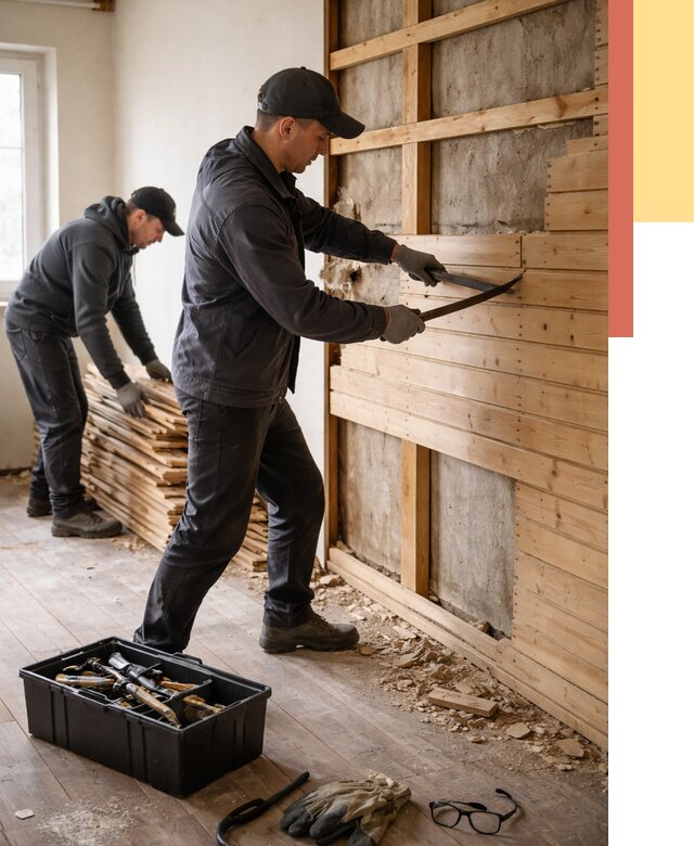 Демонтаж вагонки в Узловой от 3870 руб/м2 — быстро и недорого | ОТДЕЛОЧНИК-Злв