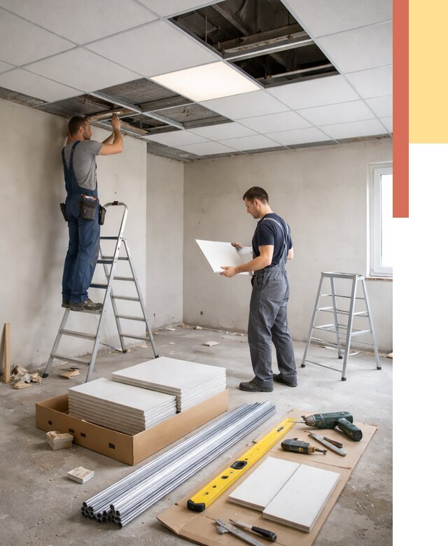 Монтаж потолка армстронг в Узловой от 4583 руб/м2 — быстрая установка под ключ | ОТДЕЛОЧНИК-Злв