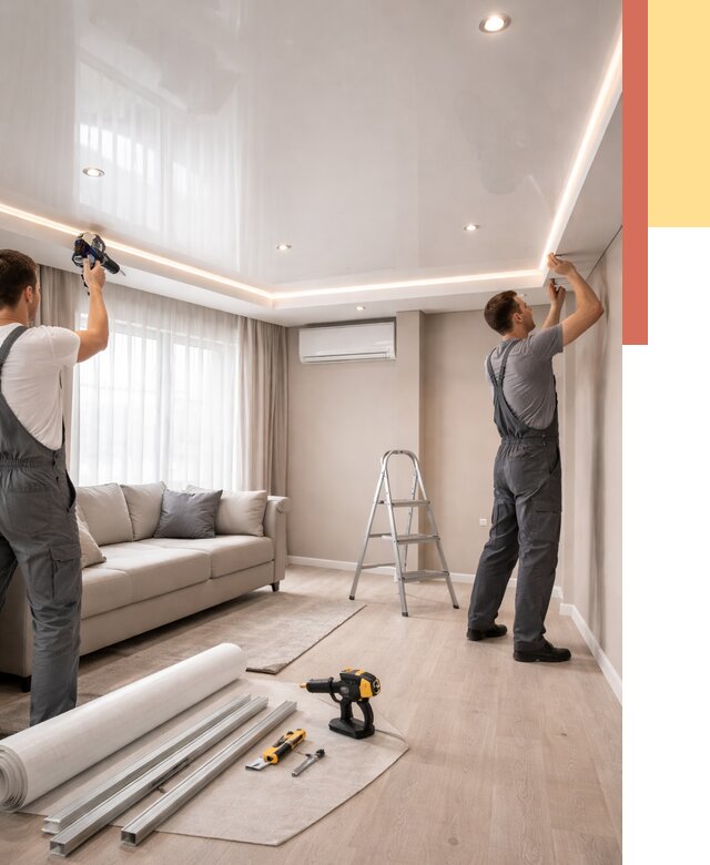 Монтаж глянцевого натяжного потолка в Узловой от 764 руб. под ключ | ОТДЕЛОЧНИК-Злв