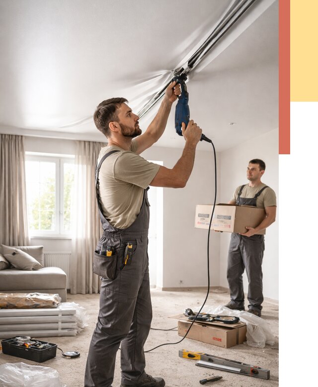 Монтаж сатинового натяжного потолка в Узловой от 3565 руб. | Быстро, недорого — ОТДЕЛОЧНИК-Злв