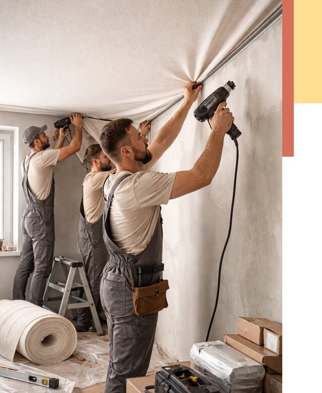 Монтаж фактурного натяжного потолка в Узловой от 764 руб. — ОТДЕЛОЧНИК-Злв