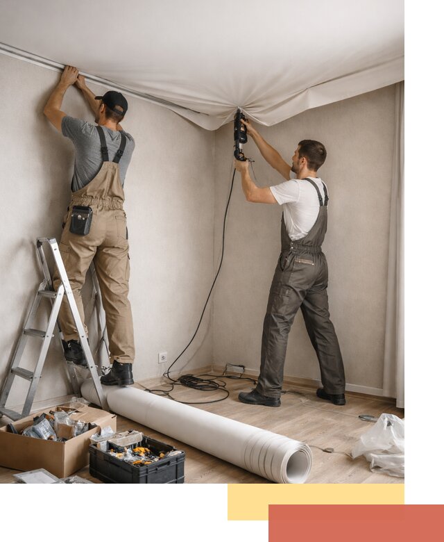 Монтаж цветного натяжного потолка в Узловой за один день