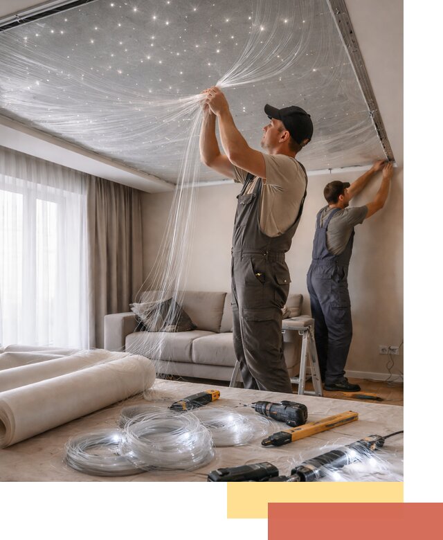 Монтаж натяжного потолка «Звездное небо» в Узловой