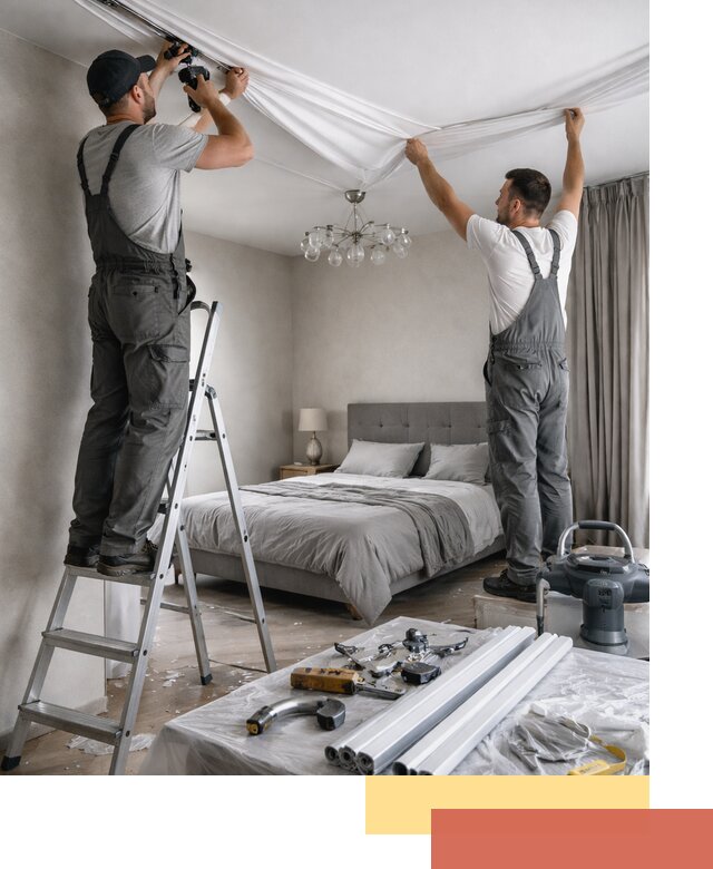 Монтаж натяжного потолка в спальне в Узловой