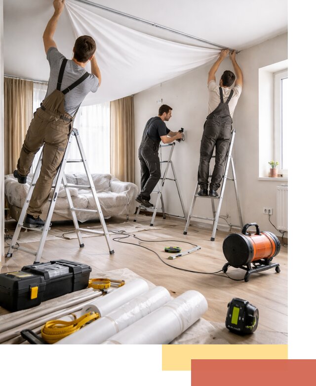 Монтаж натяжного потолка в гостиной в Узловой