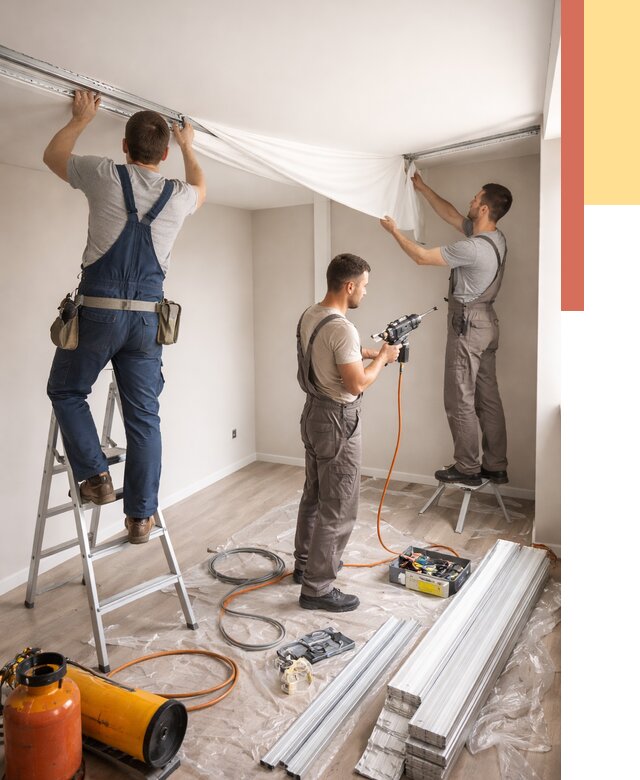 Монтаж натяжного потолка в студии в Узловой от 5602 руб. — быстро и недорого | ОТДЕЛОЧНИК-Злв