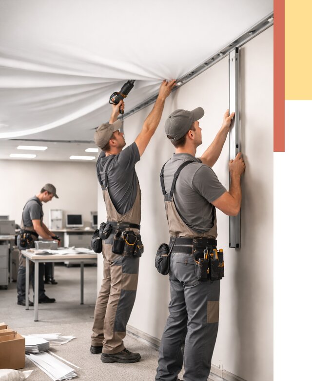 Монтаж натяжного потолка в офисе в Узловой от 458 руб/м² — быстро и недорого | ОТДЕЛОЧНИК-Злв