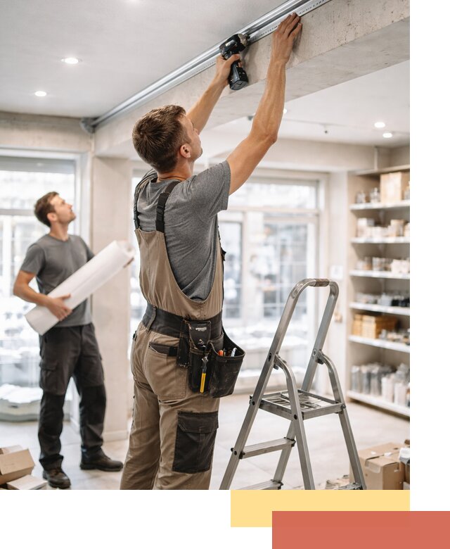 Монтаж натяжных потолков в магазине в Узловой