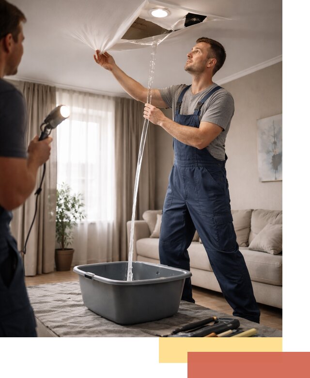 Слив воды с натяжного потолка в Узловой быстро и аккуратно