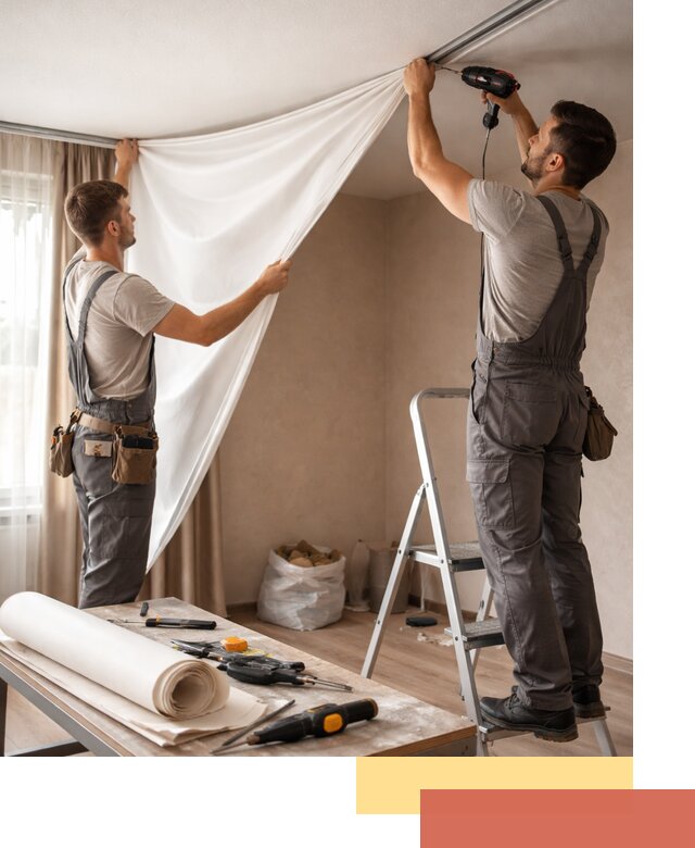 Замена полотна натяжного потолка в Узловой быстро и качественно