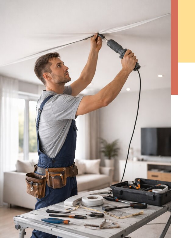 Ремонт натяжных потолков в Узловой от 9676 руб. под ключ — ОТДЕЛОЧНИК-Злв