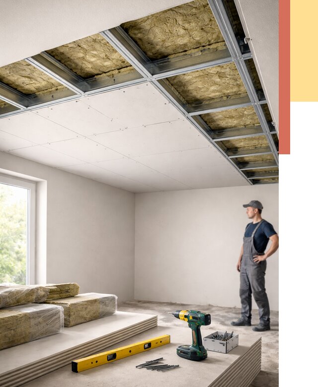 Звукоизоляция потолка ГКЛ в Узловой от 968 руб. — монтаж под ключ | ОТДЕЛОЧНИК-Злв