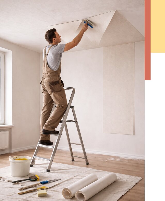 Поклейка обоев на потолок в Узловой от 4583 руб. быстро и недорого | ОТДЕЛОЧНИК-Злв