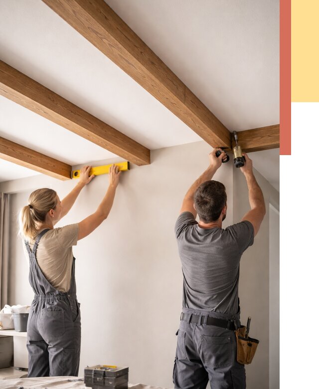 Монтаж декоративных балок на потолок в Узловой от 4278 руб. — ОТДЕЛОЧНИК-Злв